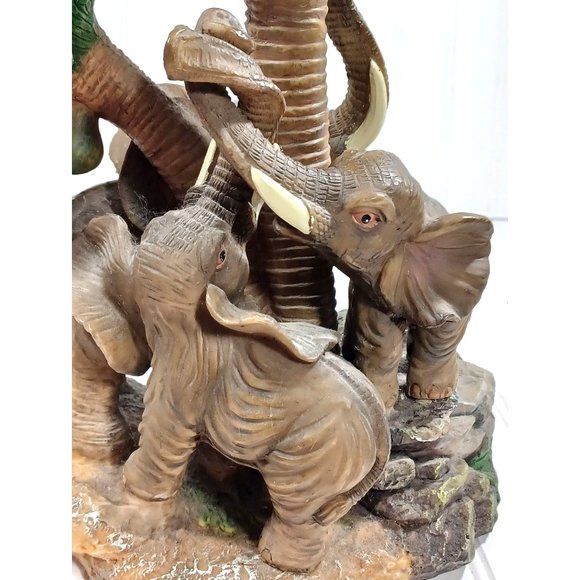 Vtg Tropical Elephants Mother Baby Babies  Safari Jungle Palm Trees Table Lamp - Picture 9 of 9